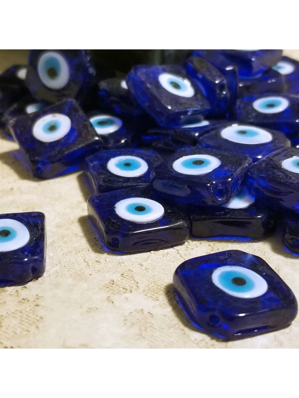 Handcrafted Turkish Evil Eye Lampwork Glass Focal Beads Cobalt Blue 2 pcs
